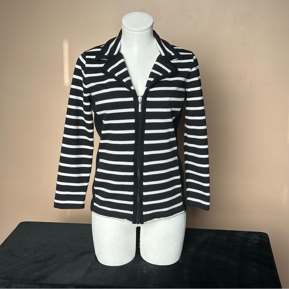 Karen Scott Black and White Striped Hoodie